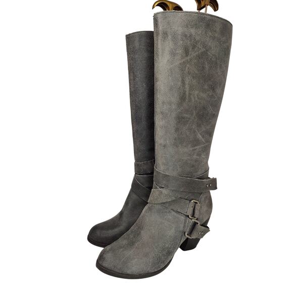 Vintage leather Y2K Fergie biker knee high Boots Sz 8 - Picture 1 of 9